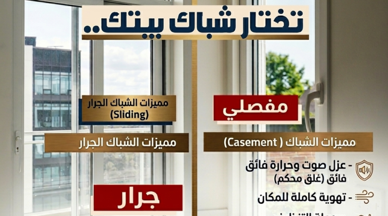 الفرق بين الشباك الجرار والمفصلي uPVC في أسيوط وديروط ومنفلوط والقوصية